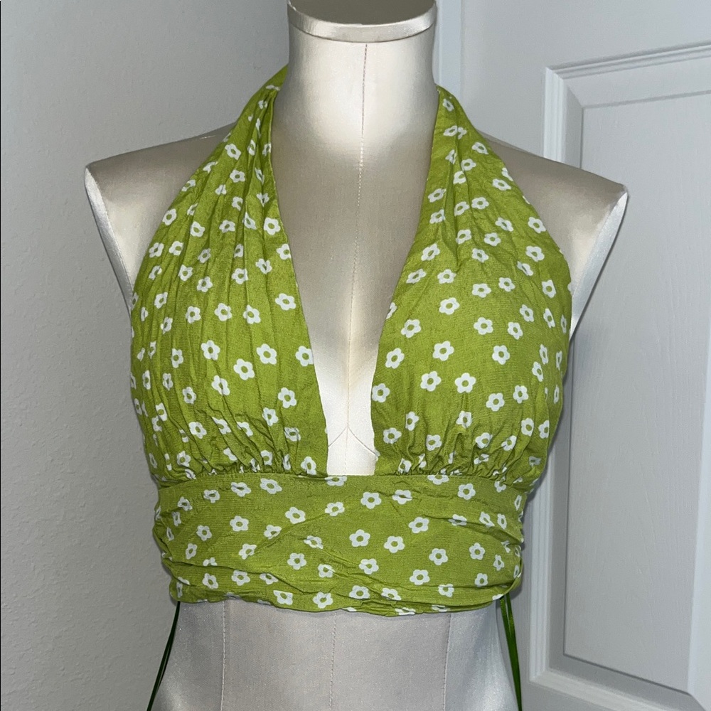 Garage Green Floral Halter Crop Top